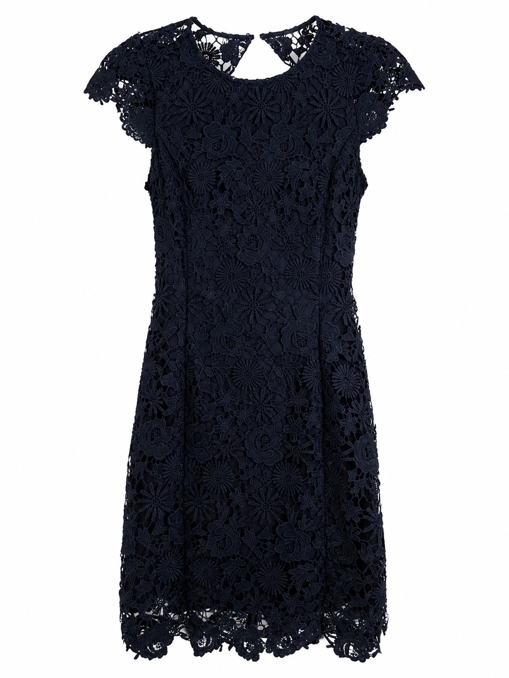 Lulus Navy Lace Open Back Midi Dress | Cap Sleeve Floral Crochet Fit & Flare